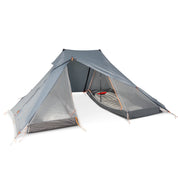 Argali Lehmi 3P Tent in Grey - angled view of the tent with vestibule door open