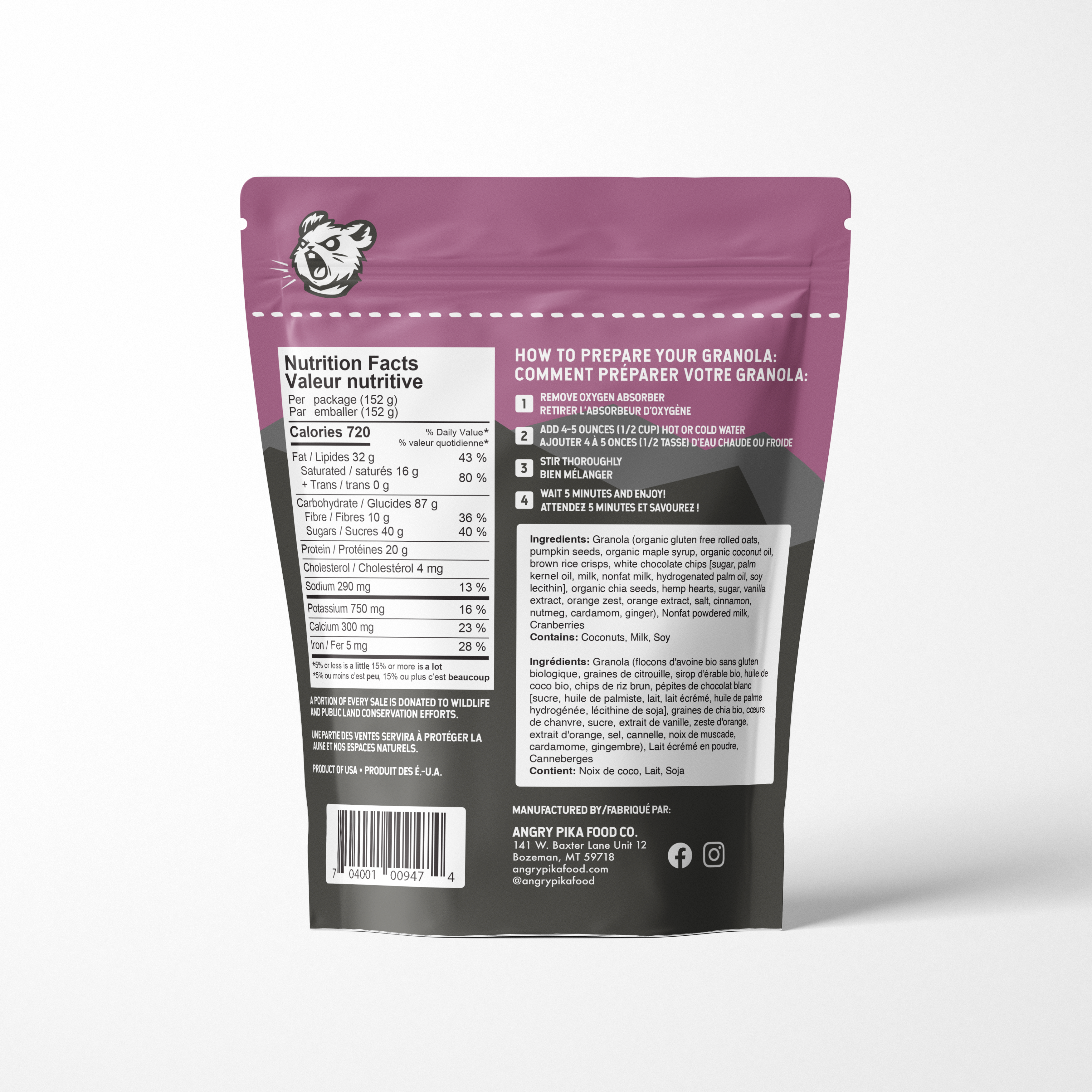 Angry Pika Food Co. Cranberry White Chocolate Breakfast Granola