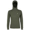 First Lite Women's Kiln Hoody in olive green - women's Merino-X base layer hoody with quarter zip, front view